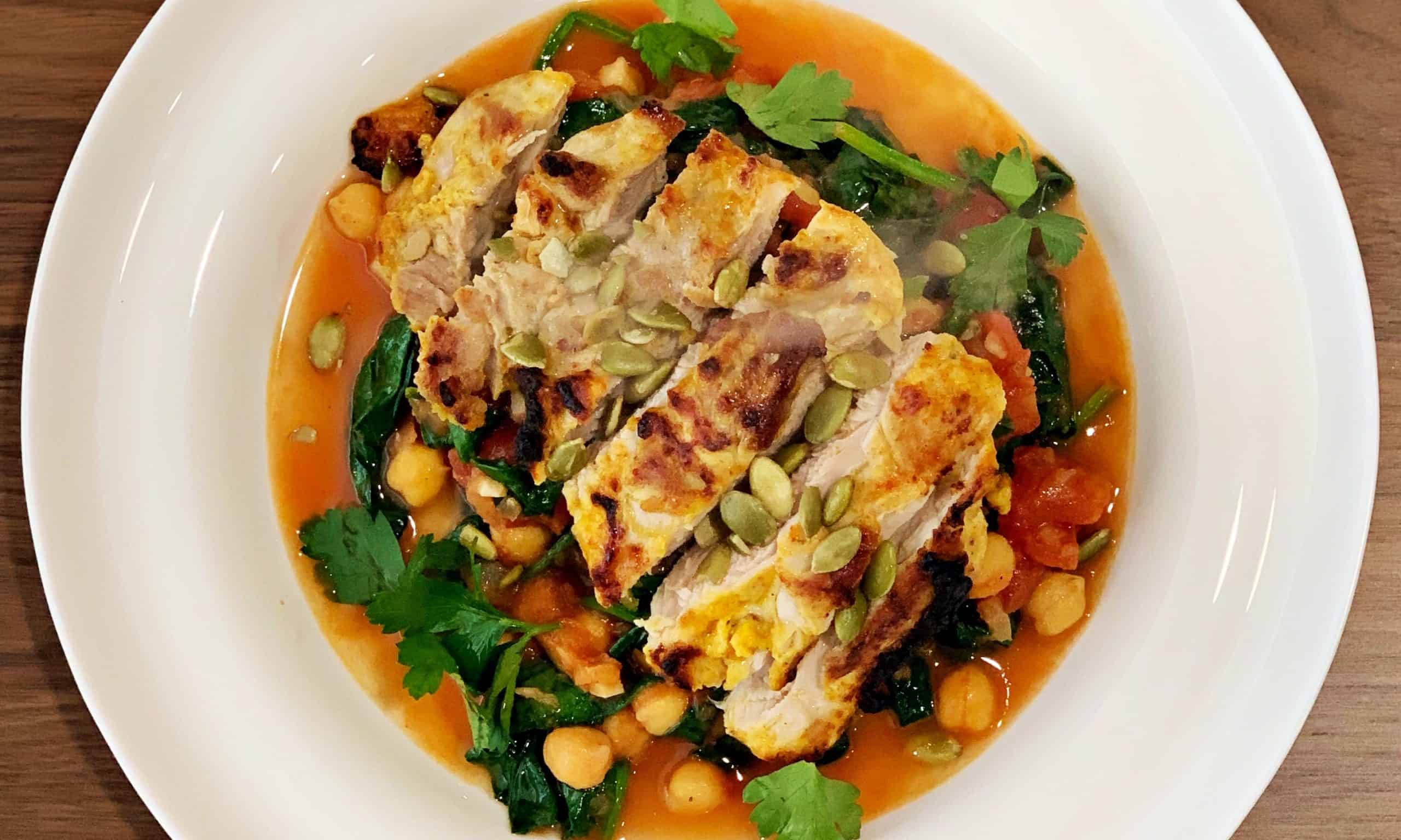 Pollo-al-horno-con-garbanzos-estofados